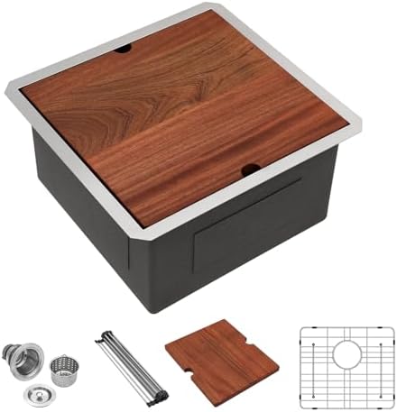 LORDEAR 18 inch Undermount Bar Sink Workstation - 18x19x10 Inch Bar Prep Sink 16 Gauge Stainless Steel Single Bowl Handmade RV Outdoor BBQ Camper Sink with Full Cutting Board by LORDEAR
