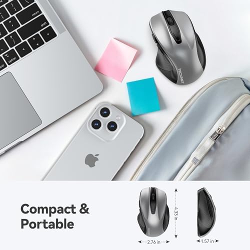 TECKNET Wireless Mouse, 2.4G Ergonomic Computer Mouse, 2600 DPI, Silver - Image 2