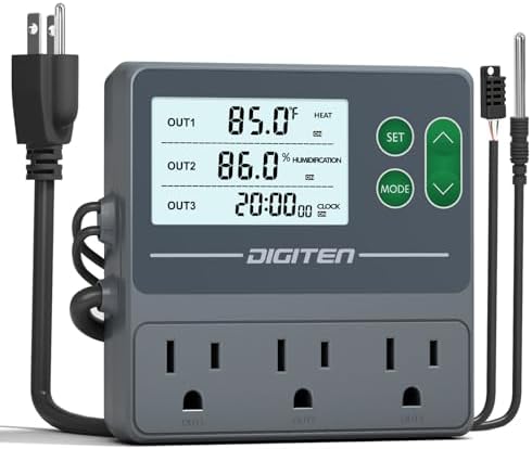 DIGITEN Temperature and Humidity Controller with Timer,3 Outlet Dual Probes by DIGITEN