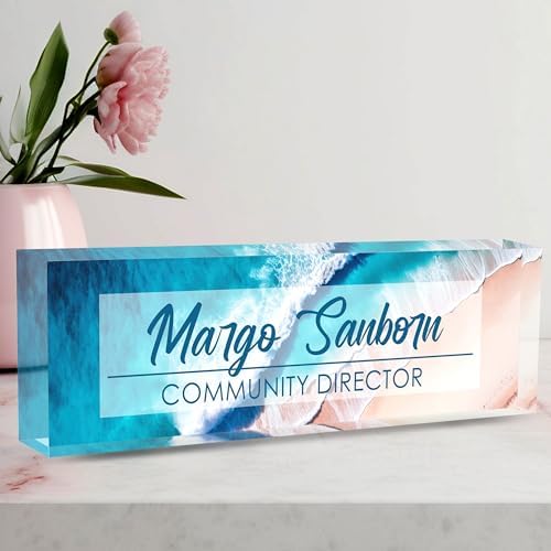 Custom Name Plate Personalized Office Decor for Women & Men, Employee Appreciation Gifts for Boss, Manager, Teacher, Nurse (Beach Walk) by AeekdookWoodenPuzzles