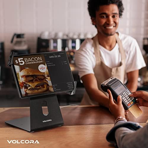 Volcora Anti-Theft Tablet Stand iPad Kiosk Stand with Lock, Black 10-13'' iPad Stand for Desk, Swivel, Adjustable iPad Holder For Desk, iPad Mount For Desk For POS Register, Retail Business, Cashier - Image 6