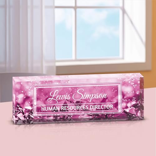 Custom Name Plate for Desk, Office Desk Double sided pattern Name Plate Personalized Office Desk Decor for Women and Men, Teacher Nurse Boss Employee Appreciation Gifts (purple gemstone, customization) - Image 5