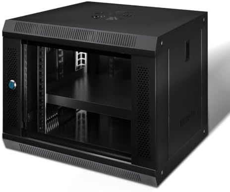 9U Wall Mount Server Cabinet IT Network Rack Enclosure Lockable Glass Door Black by JIZEUO