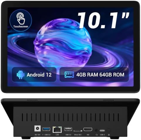 Fanless All-in-One Touchscreen Mini Computer RK3399, Industrial Mini PC 10.1 Inch Rugged Android 12, 4GB RAM, 64GB ROM, 1280 * 800 IPS by HIGOLEPC