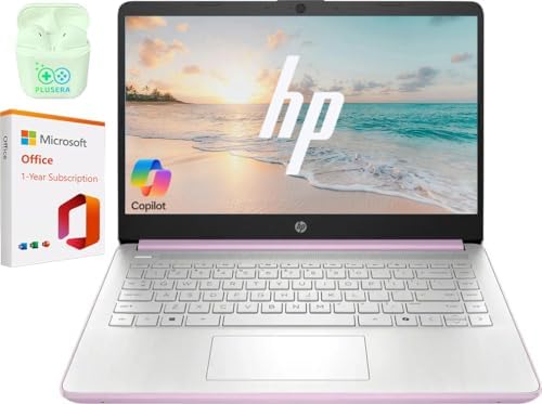 HP 14" Business Laptop Computer with 1-Year Office 365, Intel Quad-Core N150 Processor, 4GB RAM 384GB Storage (128GB UFS+256GB SD Card), Windows 11 Home, PLUSERA Earphones, Honey Lavender by Unknown