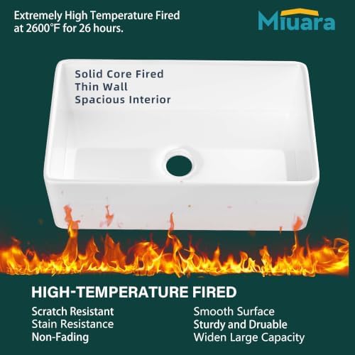 Miuara Farmhouse Sink 30 x 20 Inch White Fireclay Apron Front Kitchen Sink - Image 4