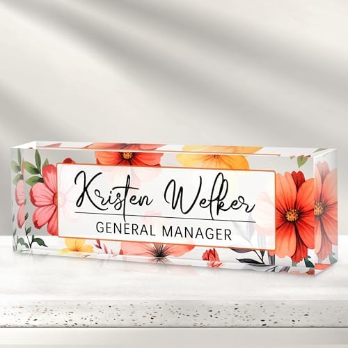 Custom Office Name Plate for Desk - Desk Name Plate Personalized Gifts for Coworkers, Boss, Employees, Teacher, Nurse - Office Desk Decor for Women Men - Employee Appreciation Gifts (Red Flower) by Cryphart-CustomGiftExpert