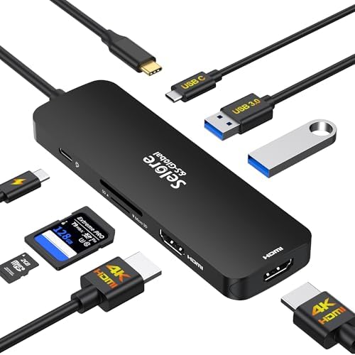 USB C Docking Station Dual HDMI Monitor, USB C to Dual HDMI Adapter with 2HDMI Ports, PD Charging, SD/TF, USB A&C 3.0 Ports, Laptop Docking Station for Dell XPS/HP/Lenovo/Surface/Yoga etc(Black) by SeloreS-Global