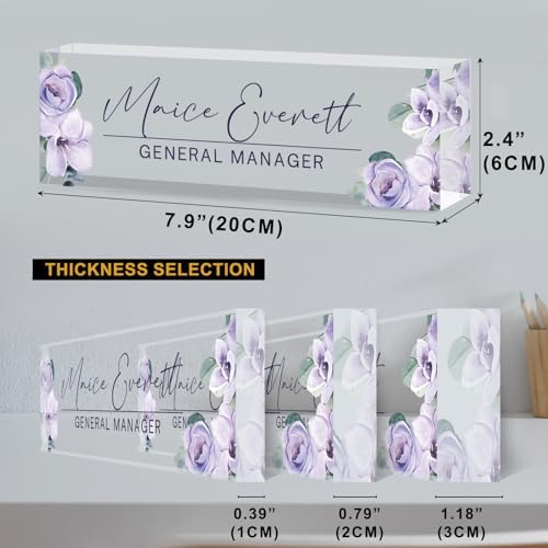 Personalized Name Plate for Desk Custom Desk Name Plate Acrylic Office Desk Accessories Decor for Women Teacher Nurse Boss Employee Appreciation Gifts for Mother Purple Floral Name Plates - Image 4