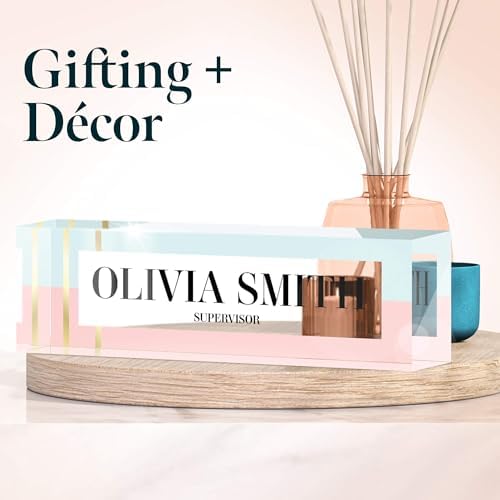 Desk Name Plate Personalized, Custom Name Plates 2½/x8 Inches, Thick Crystal-Clear Acrylic, Gift Box, Office Desk Decor. USA Made by ACRYLUXE (Soft) - Image 2