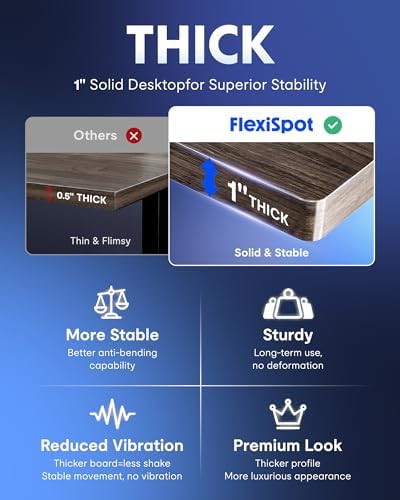 FLEXISPOT EN1 One-Piece Standing Desk, Electric Adjustable with 4 Memory Presets, 176 LBS Capacity, Stable & Quiet, Seamless Desktop for Home Office & Dual Monitors, 48"x24" Black Walnut - Image 3