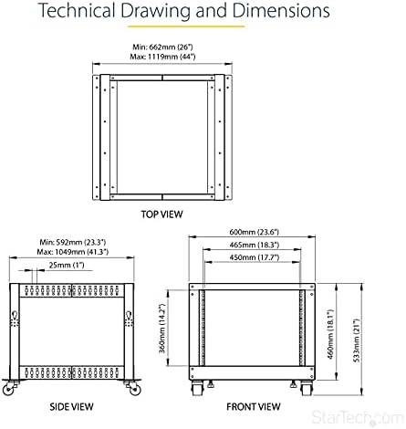 StarTech 8U 4-Post Server Rack, 19in Open Frame Rack with 40in (101cm) Mounting Depth and 1200lb (544kg) Weight Capacity, Mobile or Floor Mount IT Rack - Image 6