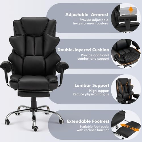 HOMREST Heated Massage Executive Office Chair with Foot Rest, Black - Image 7