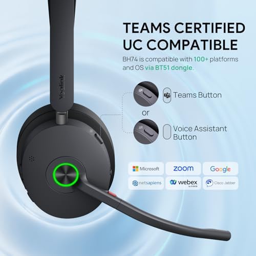 Yealink BH74 UC Bluetooth Headset with Mic for Work, AI Hybrid ANC, USB C/A - Image 6