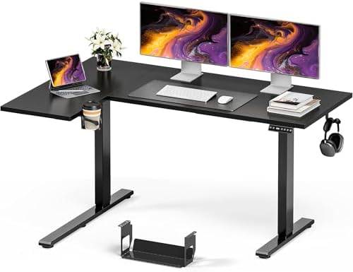 Muvai 59" L Shaped Standing Desk with Cable Tray, Reversible, Black by Unknown