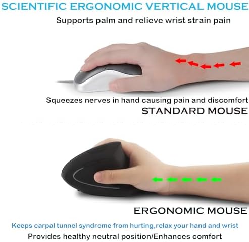 Wireless Mouse Ergonomic Vertical Mouse Ergo LED Light High Precision Optical Cordless Lightweight Mice Gift for Boy Girl Adults for PC Computer Laptop Mac Office,with Side Buttons, 800/1200/1600 DPI - Image 3