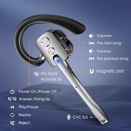 Bluetooth Headset, Wireless Headset with Dual-Mics & Noise Cancelling, Bluetooth Earpiece with Mute for Office Business Work Trucker, V5.3 Hands-Free Headset with QCC Chip for Phone PC iOS Android - Image 3