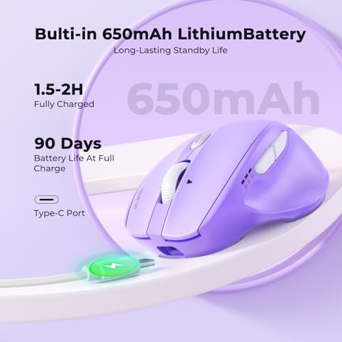 MEETION Wireless Mouse, Ergonomic Bluetooth Mouse for Laptop, Purple - Image 3