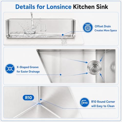 33" X 18" Undermount Kitchen Sink Offset Drain with Workstation - Image 6