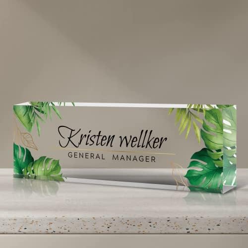 Desk Name Plate Personalized, Premium Clear Acrylic Desk Name Plate, Personalized Name Plate for Desk, Office Decor for Women or Men Coworkers, Boss, Employee, Teacher, Social Worker(Green Monstera) - Image 7