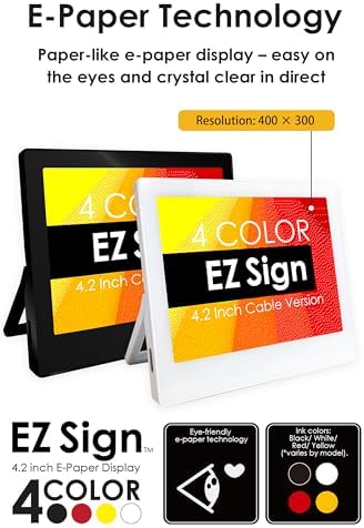 Santek EZ Sign | 4.2" 4-Color Wired E-Paper Display (USB Cable + Windows App) with Kickstand – Rewritable & Customizable Standing Sign for Office, Retail, Reception, Airbnb, QR Code & WiFi Display (Black) - Image 2
