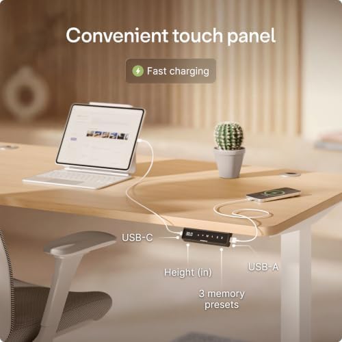 Desktronic HomePro Standing Desk 54x28 — Made in Europe, Ergonomic Sit Stand Home Office Desk, Electric Height Adjustable, Dual Motor, USB & USB-C Charging, Wobble-Free, Touchscreen, 3 Memory Presets - Image 5