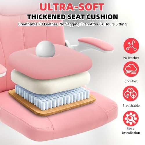 Leather Office Chair,Executive Ergonomic Desk Chair for Home Office, White-Pink - Image 6
