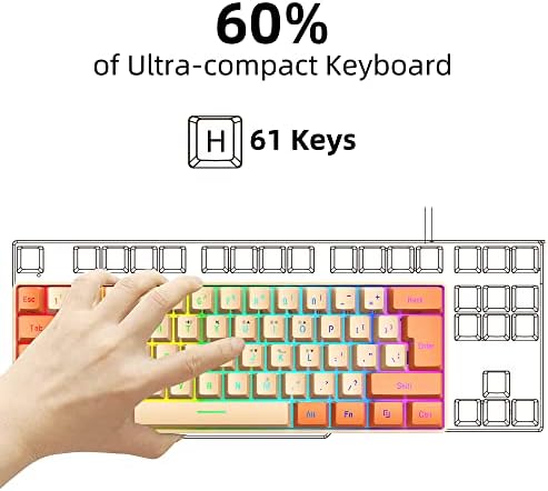 Snpurdiri 60% Wired Gaming Keyboard, RGB Backlit Ultra-Compact Mini Keyboard, Waterproof Mini Compact 61 Keys Keyboard for PC/Mac Gamer, Typist, Travel (Orange and Cream) - Image 3