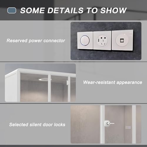 White Office Pod Booth 118IN (White Simple Appearance Design)(Reduce Noise by 25-35 Decibels)(Silent Fresh Air System) Soundproof Booth with Lighting,Universal Wheel for Meeting - Image 6