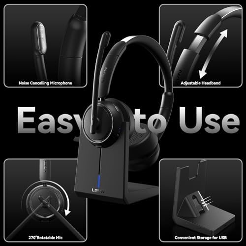 Wireless Headset with Mic for Work, Bluetooth Headset with Microphone Noise Cancelling & Mute Button, 65H Working Time Wireless Headphones with Mic for Work/PC/Call Center/Computer/Laptop/Teams/Zoom - Image 6