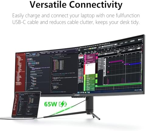 INNOCN 49" Curved Monitor Ultrawide Gaming 5K2K 120Hz 32:9 QHD 5120 x 1440P Computer Monitor, R1800, 99% sRGB, HDR400, USB Type C, DisplayPort, HDMI, Built-in Speakers, Height/Tilt Adjustable - 49C1R - Image 2