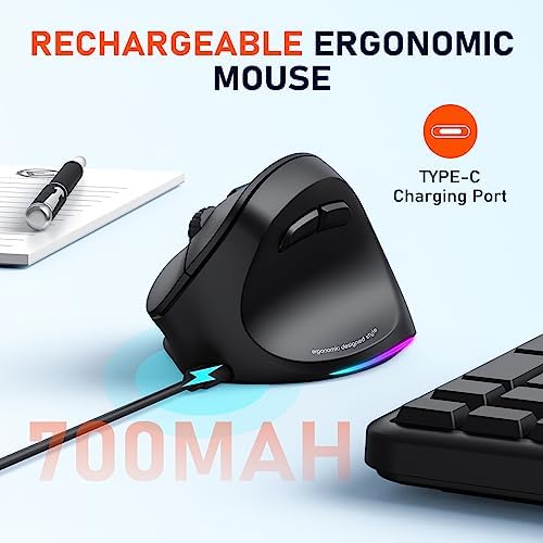 MEETION Ergonomic Wireless Vertical Mouse, Rechargeable, Black - Image 6