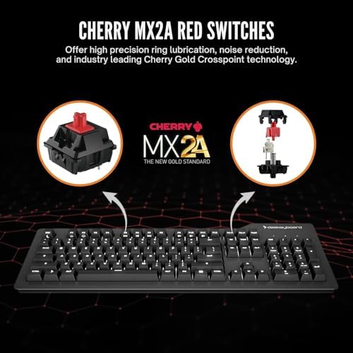 Das Keyboard Prime 13 Mark II Backlit Wired Mechanical Keyboard, Cherry MX2A Red Mechanical Switches, Clean White LED Backlit Keys, USB Pass-Through, Aluminum Top Panel (104 Keys, Black) - Image 6