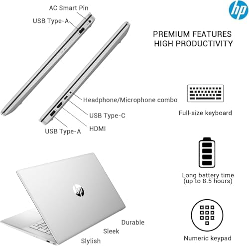 HP 17 Laptop Essential Computer, 17.3 IPS FHD Business PC, 6-Core AMD Ryzen 5, 16GB RAM, 1.5TB Storage (1TB SSD + 500GB Ext), Windows 11 Pro Copilot AI Lifetime Office, HubxcelAccesory, Number Pad - Image 6
