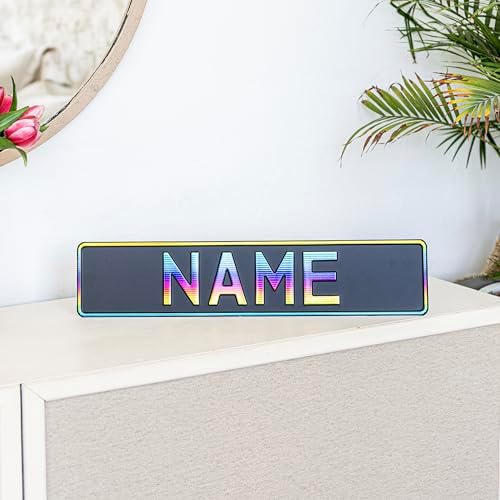Custom Black on Black Nameplate Name Plate European License Home Decor Metal Art Personalized Front Delete Interior Funny Gift (Rainbow) - Image 3