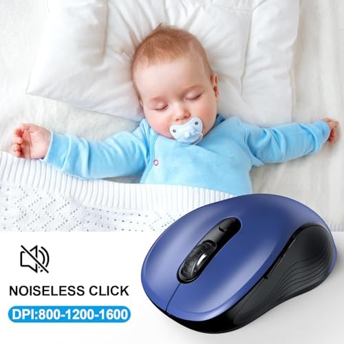WisFox 2.4G Wireless Mouse for Laptop, Ergonomic Computer Mouse with USB Receiver and Type-C Adapter, 3 Adjustable Levels, 6 Button Cordless Wireless Mice for Windows Mac PC Notebook (Blue) - Image 3