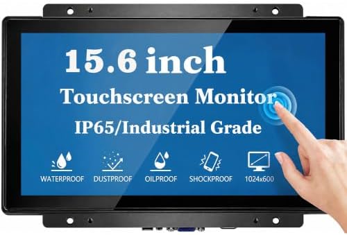 15.6 Inch Open Frame Touchscreen Monitor - 10-Point PCAP 1920x1080 FHD 300 Nit IP65 Waterproof Display - for Industrial Kiosk POS Vending Machine HMI and Digital Signage VESA Panel Mount by openframetouchscreenmonitor