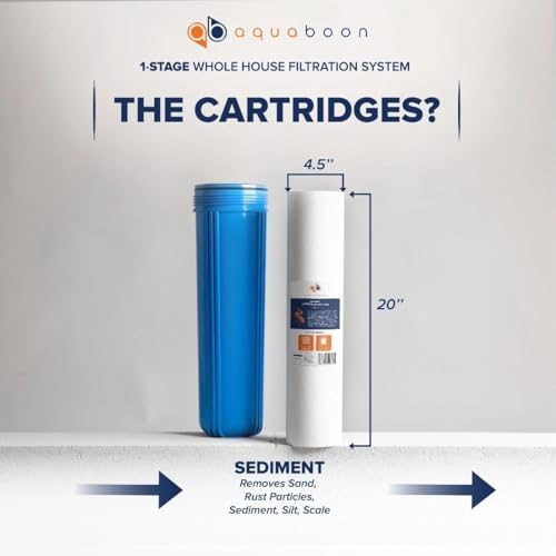 Aquaboon Whole House Water Filter System for Well Water with 5 Micron 20x4.5 Purification Reducing Sediment Cartrige | NSF Certified, Pressure Gauges & Releas, Wrench, Bracket 1" NPT - Image 3
