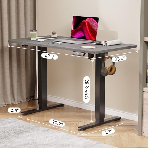 Electric Standing Desk, 48×24 Inch Home Office Desk, Grey - Image 2