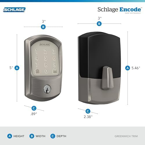 Schlage Encode Smart WiFi Deadbolt Lock with Greenwich Trim, Satin Nickel - Image 3