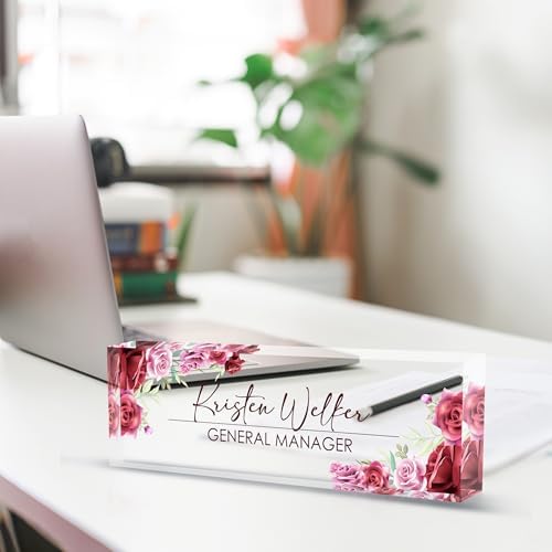 Personalized Name Plate for Desk, Custom Desk Name Plate, Acrylic Name Plate Office Desk Accessories, Personalized Office Gifts for Coworkers Teachers, Employee Appreciation Gifts (A-Rose) - Image 4