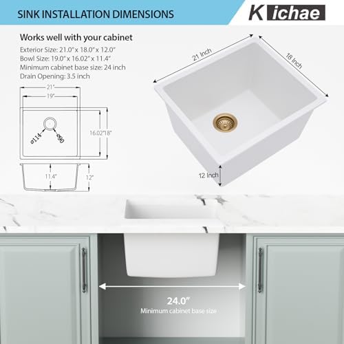 Kichae 12 Deep Undermount Laundry Sink 21x18 Granite Composite Quartz Sink - Image 2