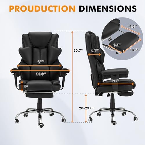 HOMREST Heated Massage Executive Office Chair with Foot Rest, Black - Image 3