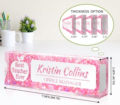 Custom Name Plate for Desk, Personalized Desk Name Plate on Clear Acrylic Glass, Appreciation Gifts for Teacher Employee Boss Coworkers Nurse, Office Desk Accessories for Women Men (Taffy) - Image 6