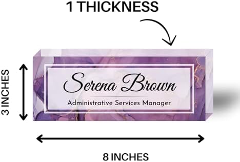 Customized Clear Acrylic Thick 8x3" Desk Name Plate Block with Personalized Logo - Professional Office Decor - Customized Acrylic Plate Gift for Teacher Co-workers (Purple Dream) - Image 5