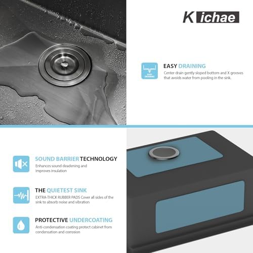 Kichae 25 Black Undermount Kitchen Sink Stainless 16 Gauge Workstation - Image 4