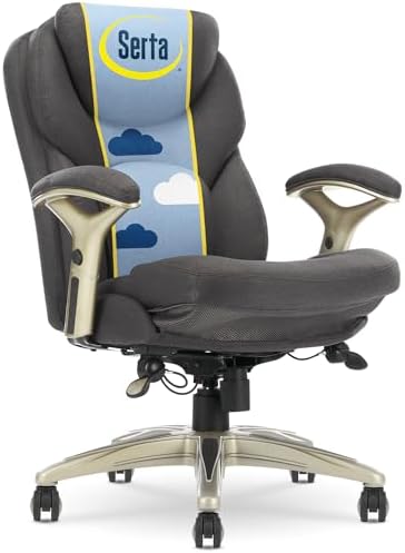 Serta Claremont Executive Office Chair with Back-In-Motion Technology, Ergonomic Mid-Back with Pivot Lumbar Support & Seat, Plush Cushion, Body Pillows, Adjustable Arms, Dark Gray Fabric by Serta