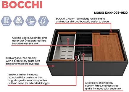 BOCCHI Contempo Workstation Apron Front Step Rim Fireclay 30 in. Single Bowl Kitchen Sink with Accessories in Black - Image 3