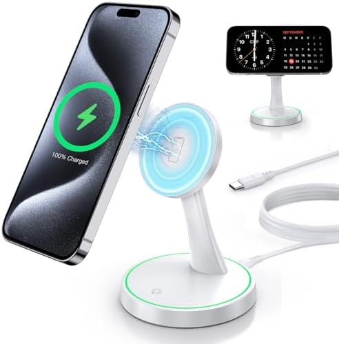 15W Magnetic Wireless Charger Stand for iPhone 18 Pro/18 Pro Max, iPhone 17/16/15/14/13/12 Series, Fast Magnetic Charging Station with LED Light for AirPods by Verticalmagneticcharging