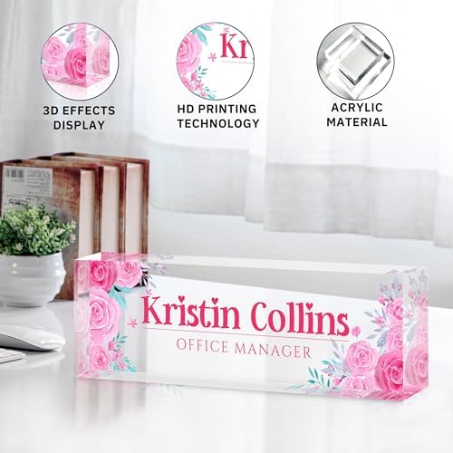Custom Name Plate for Desk, Personalized Desk Name Plate on Clear Acrylic Glass, Appreciation Gifts for Teacher Employee Boss Coworkers Nurse, Office Desk Accessories for Women Men (Rose) - Image 5